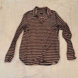 J. Crew Women’s Black and Peach Striped Collared Shirt